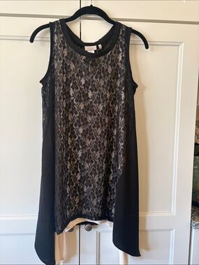 LOGO by Lori Goldstein Black Lace Overlay Tunic with Cream Panels